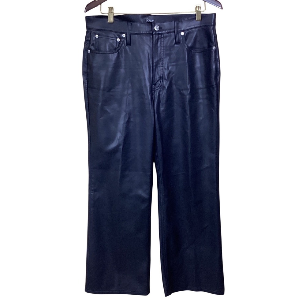 J.Crew Faux Leather Wide Leg Pants Black High Rise Size 30 Rocker Edgy City Chic